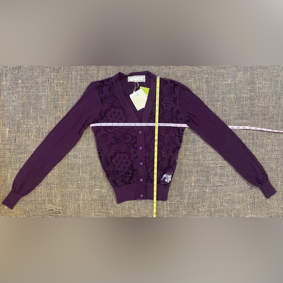 Anthropologie a’reve Purple Button Up Cardigan w/Lace Front, Size S - Picture 5 of 8
